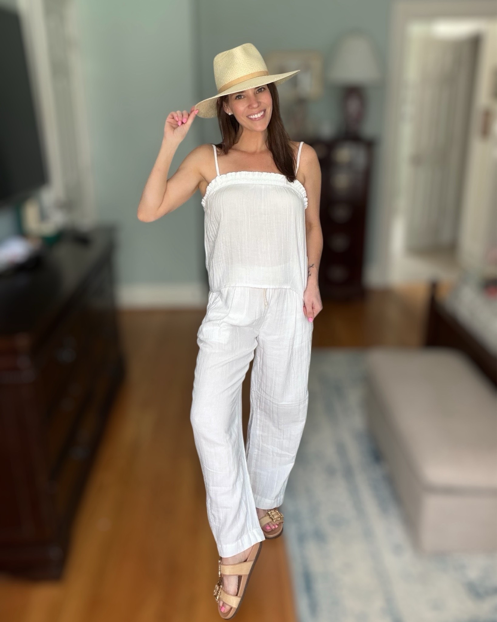 SALE: Easy Summer Whites Outfit 🤍✨

The easiest throw-on-and-go summer set 🤍 I love how lightweight and breathable this crinkle gauze combo is—perfect for warm days, errands, or casual outings. The relaxed fit keeps it comfy but still put together, and the neutral tone makes it so easy to accessorize. Paired it with my favorite gold sandals and a classic straw hat for that effortless coastal vibe ✨🌿

Such a good affordable set you’ll reach for on repeat all season long ☀️

white summer outfit, crinkle gauze set, old navy outfit, neutral summer style, casual chic outfit, coastal style outfit, lightweight summer outfit, easy everyday look

#LTKOver40 #LTKootd #LTKSaleAlert
