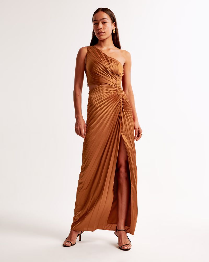 The A&F Giselle Pleated One-Shoulder Cutout Maxi Dress | Abercrombie & Fitch (US)