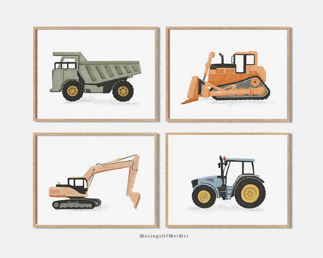 Construction Vehicle Kids Prints, Set of 5, Playroom Wall Art, Truck Wall Art Prints, PRINTABLE W... | Etsy (US)