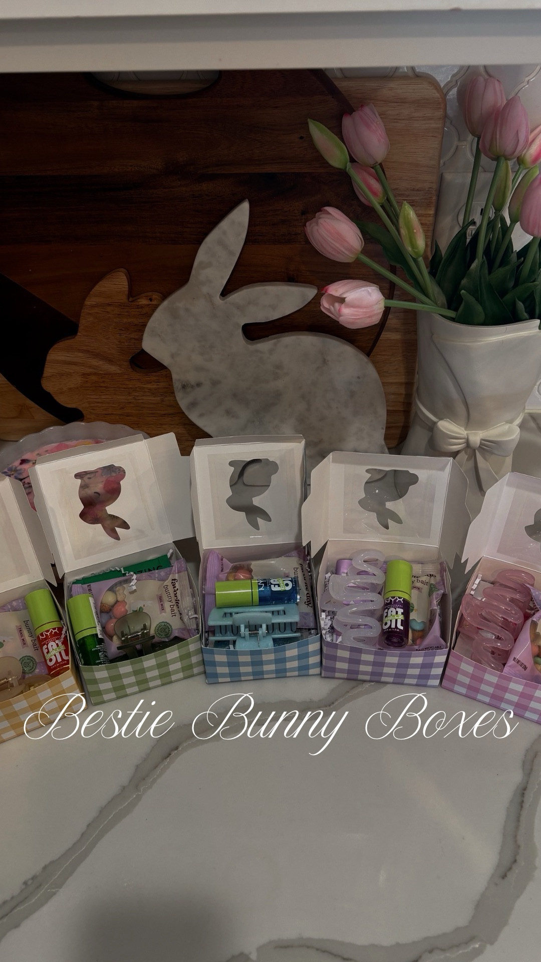 Bestie Bunny Box Gifts- Love these boxes they are so cute and perfect for a small gift! I kept them color coded but you could do whatever and put whatever in them! I added eyemasks, lip oil, claw clips and trail mix!
#gift #giftidea #bestiegift #giftinspo #bestiegifts #giftsforher #aestheticgifts #colorgifts #diygift #springgift #springgiftidea


#LTKSeasonal #LTKOver40 #LTKBeauty