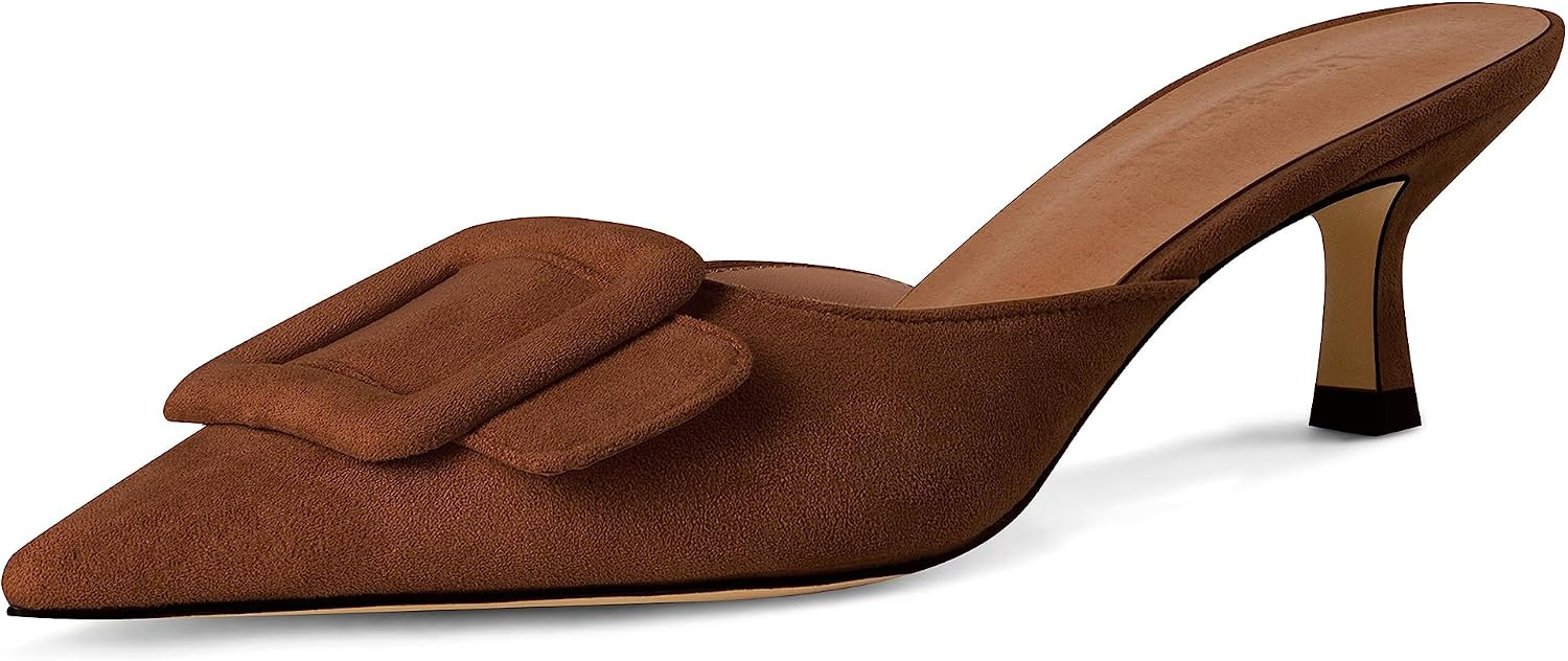 Fericzot Mule Slippers for Women,Slingback Buckle Pumps Pointed Toe Kitten Heels Shoes Slides Backless Dress Sandals | Amazon (US)