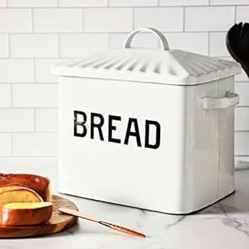 Creative Co-Op Enameled Metal Handles Rustic Farmhouse Storage Décor for Kitchen, White Bread Bo... | Amazon (US)