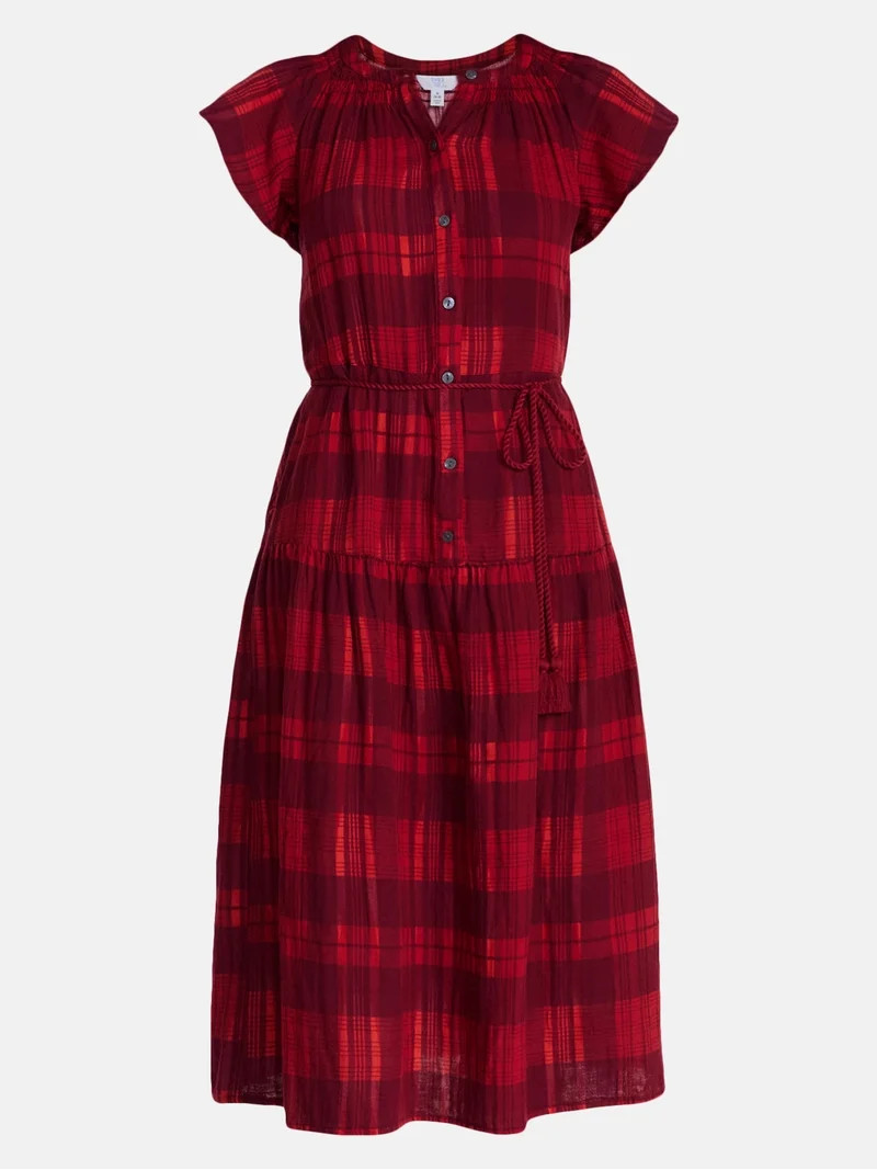 Time and Tru Women's Double Cloth Midi Dress, Sizes XS-XXXL | Walmart (US)
