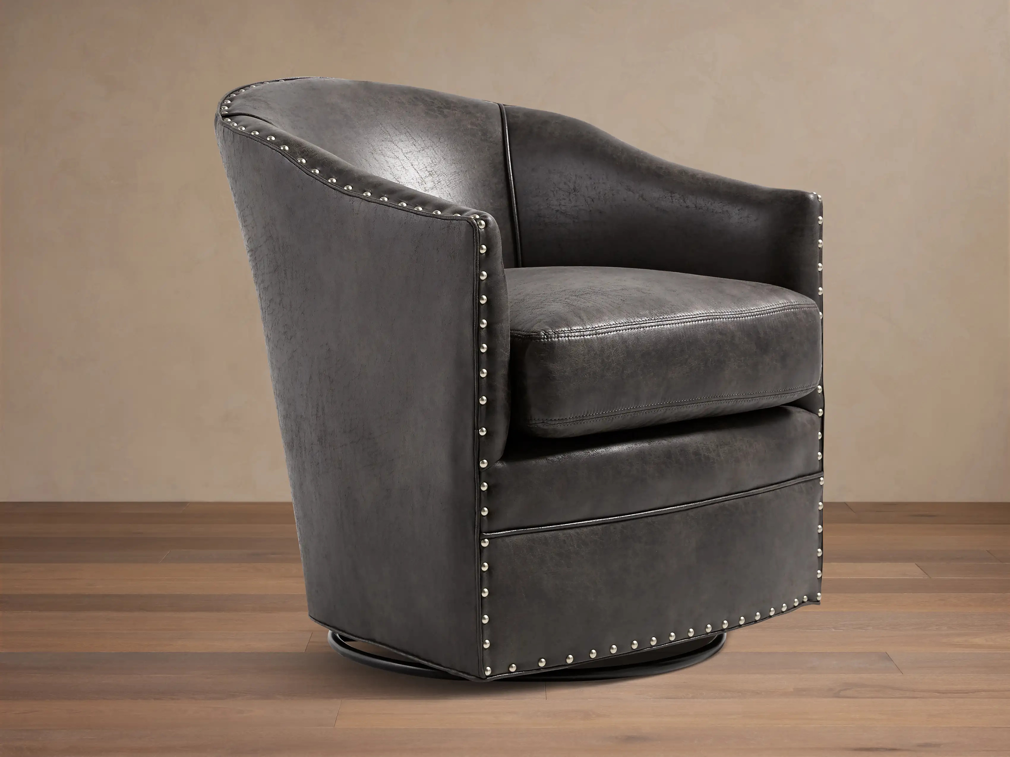 Giles Faux Leather Swivel Chair with Nailheads | Arhaus
