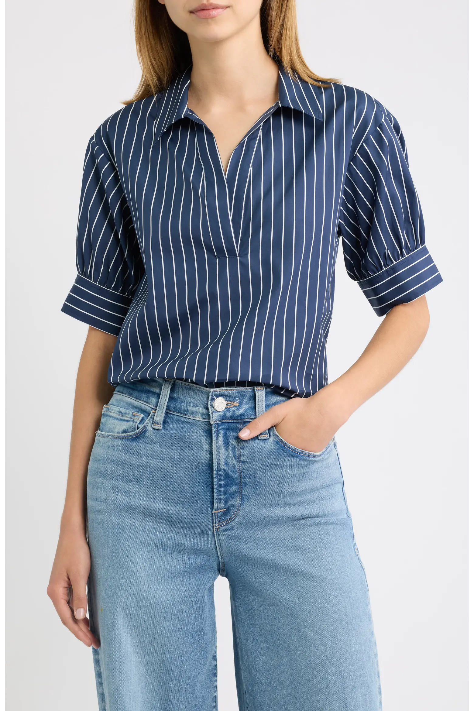 FRAME The Stripe Cotton Popover Top (Women) | Nordstrom | Nordstrom