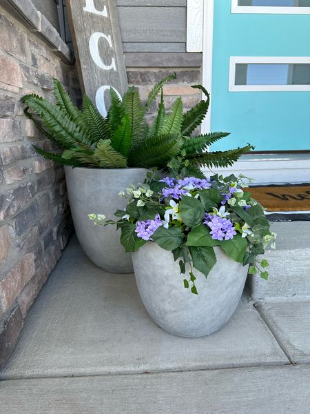 The best concrete planters! And love the no maintenance fern and hydrangea! Also linking our other front porch decor  

#LTKSeasonal #LTKhome #LTKstyletip