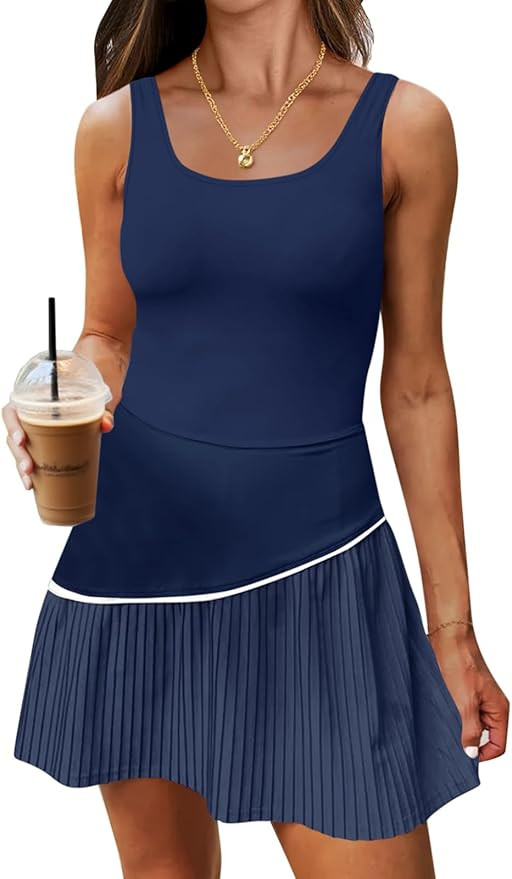 Fisoew Womens Tennis Dress with Built in Shorts and Bra Sleeveless Pleated Backless Golf Athletic... | Amazon (US)