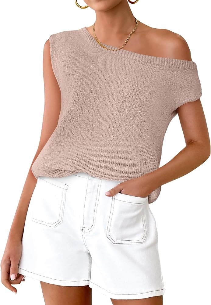 ZESICA Women's Summer Off The Shoulder Knit Tops 2026 Casual Short Sleeve Oversized Shirt | Amazon (US)