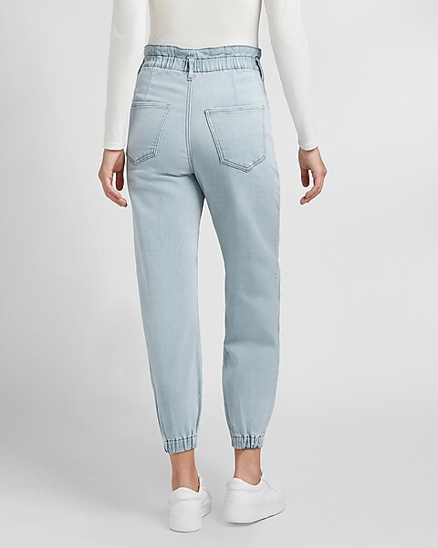 Super High Waisted Knit Elastic Waist Supersoft Jogger Jeans | Express