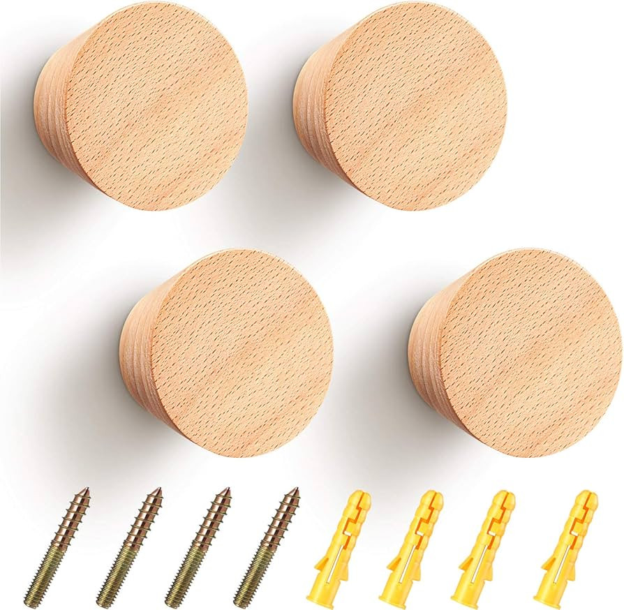 4 Packs Wooden Coat Hooks Wall Mounted Single Cone Wall Hook Rack Modern Handmade Single Coat Rac... | Amazon (US)