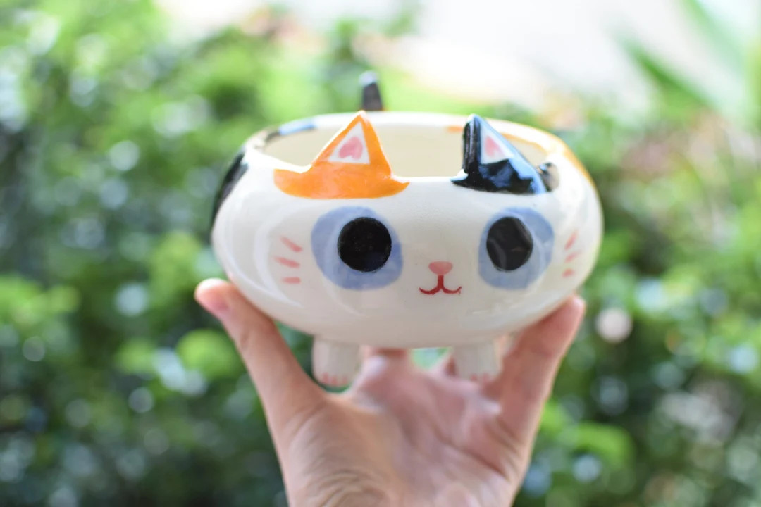 Calico Cat B Ceramic Planter Handmade drainage Hole - Etsy | Etsy (US)