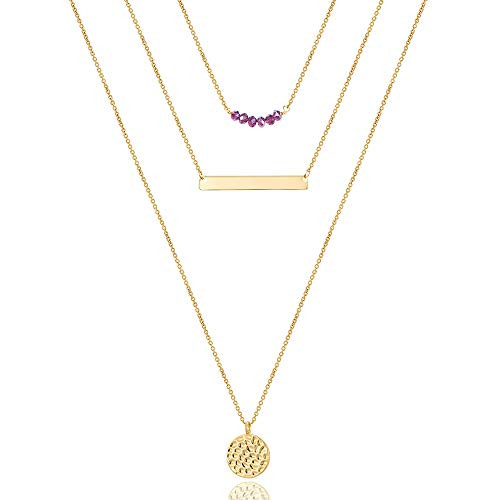 Turandoss Dainty Layered Choker Necklace, Handmade Y Pendant Necklace Multilayer Bar Disc Necklac... | Amazon (US)