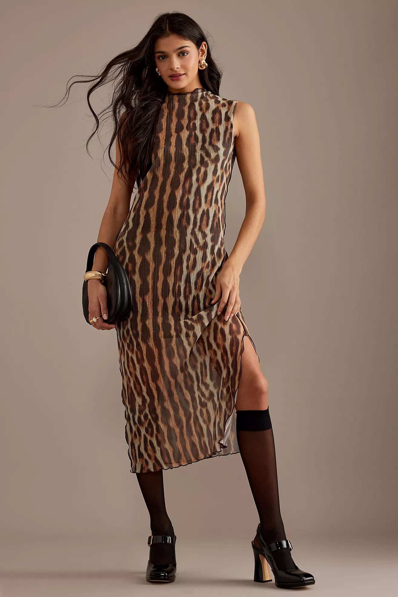 By Anthropologie Leopard Plisse Mesh Midi Dress | Anthropologie (UK)