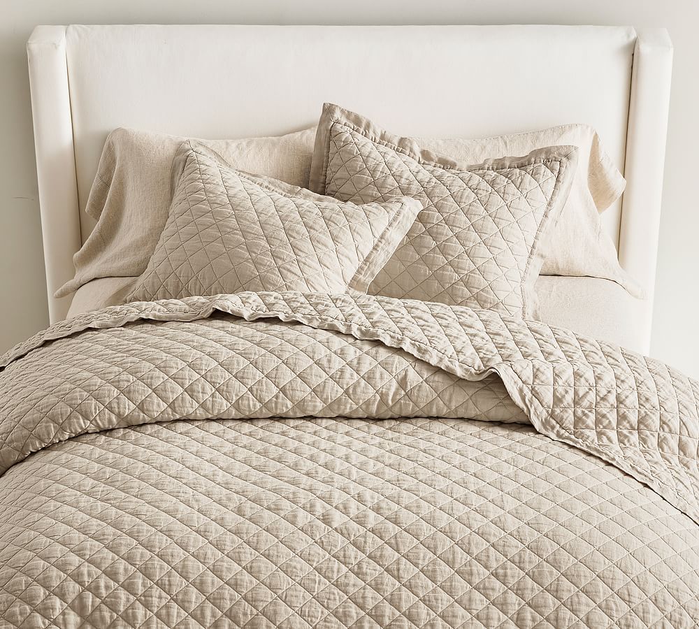 Belgian Flax Linen Diamond Quilted Sham | Pottery Barn (US)