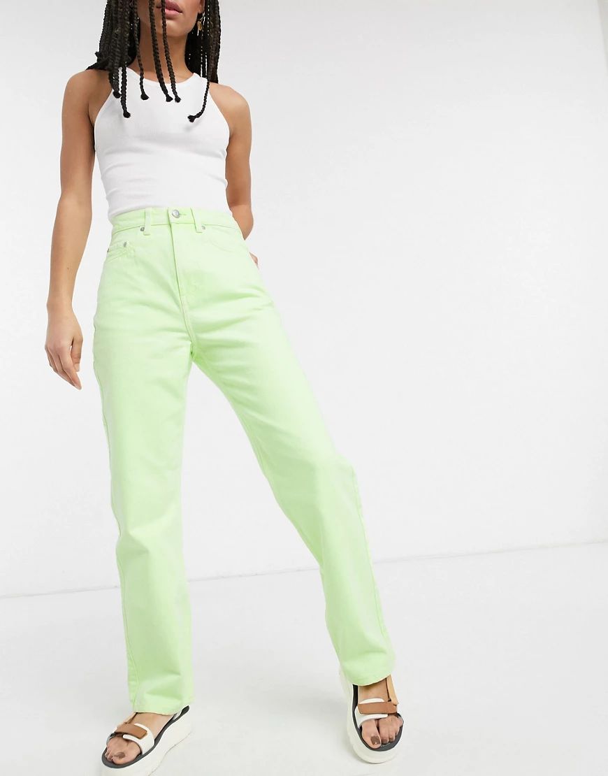 Weekday Rowe organic cotton straight leg jeans in bright green | ASOS (Global)