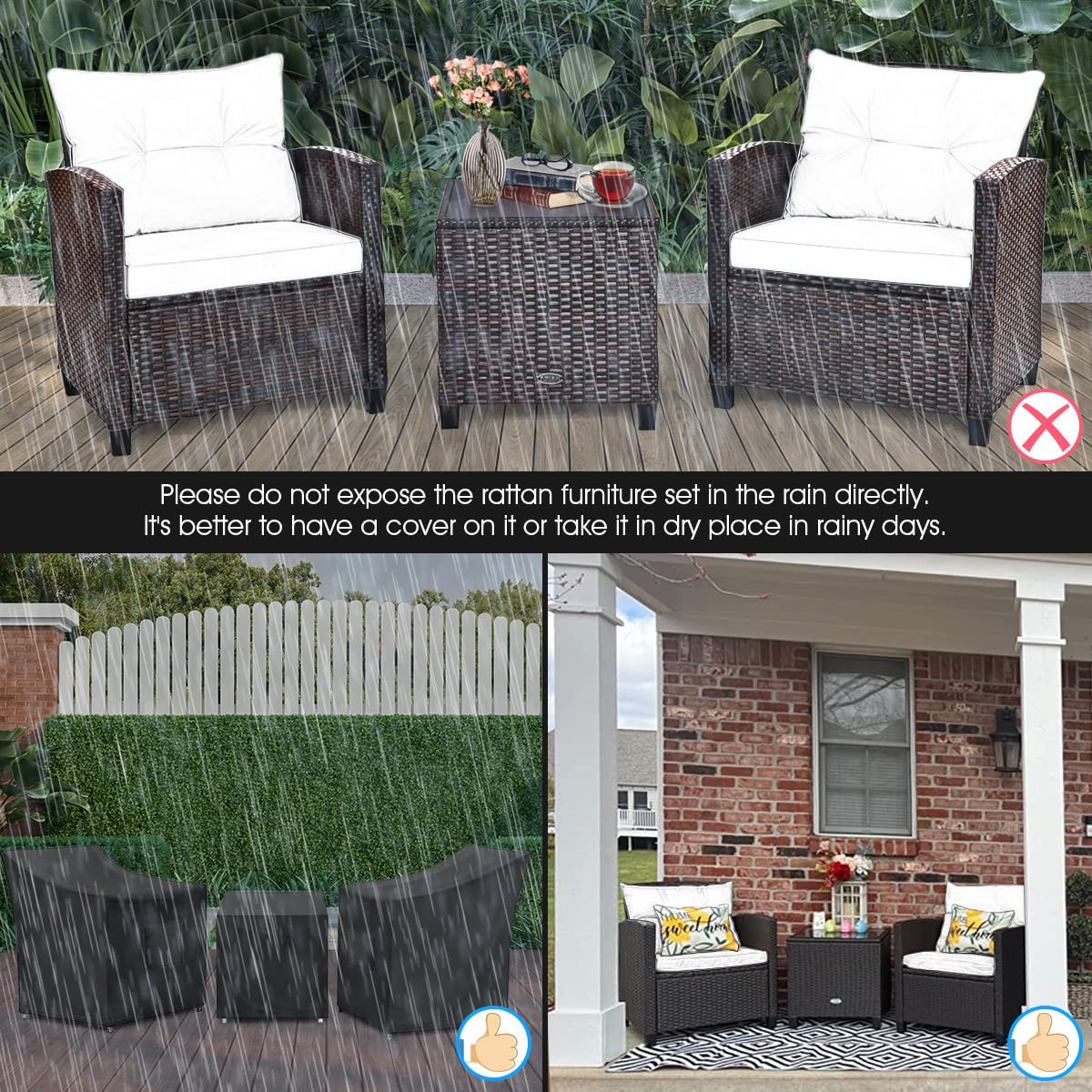 Tangkula 3 Pieces Patio Furniture Set, PE Rattan Wicker 3 Pcs Outdoor Sofa Set w/Washable Cushion... | Amazon (US)
