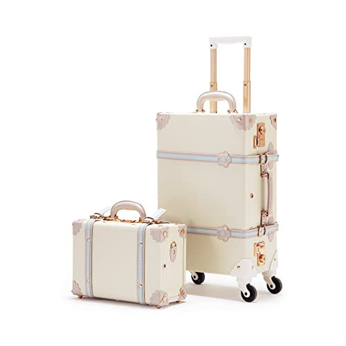 COTRUNKAGE Medium Check In Vintage Luggage Set with Train Case, Cream White, 2 Piece(13/22in), TSA-Approved | Amazon (US)