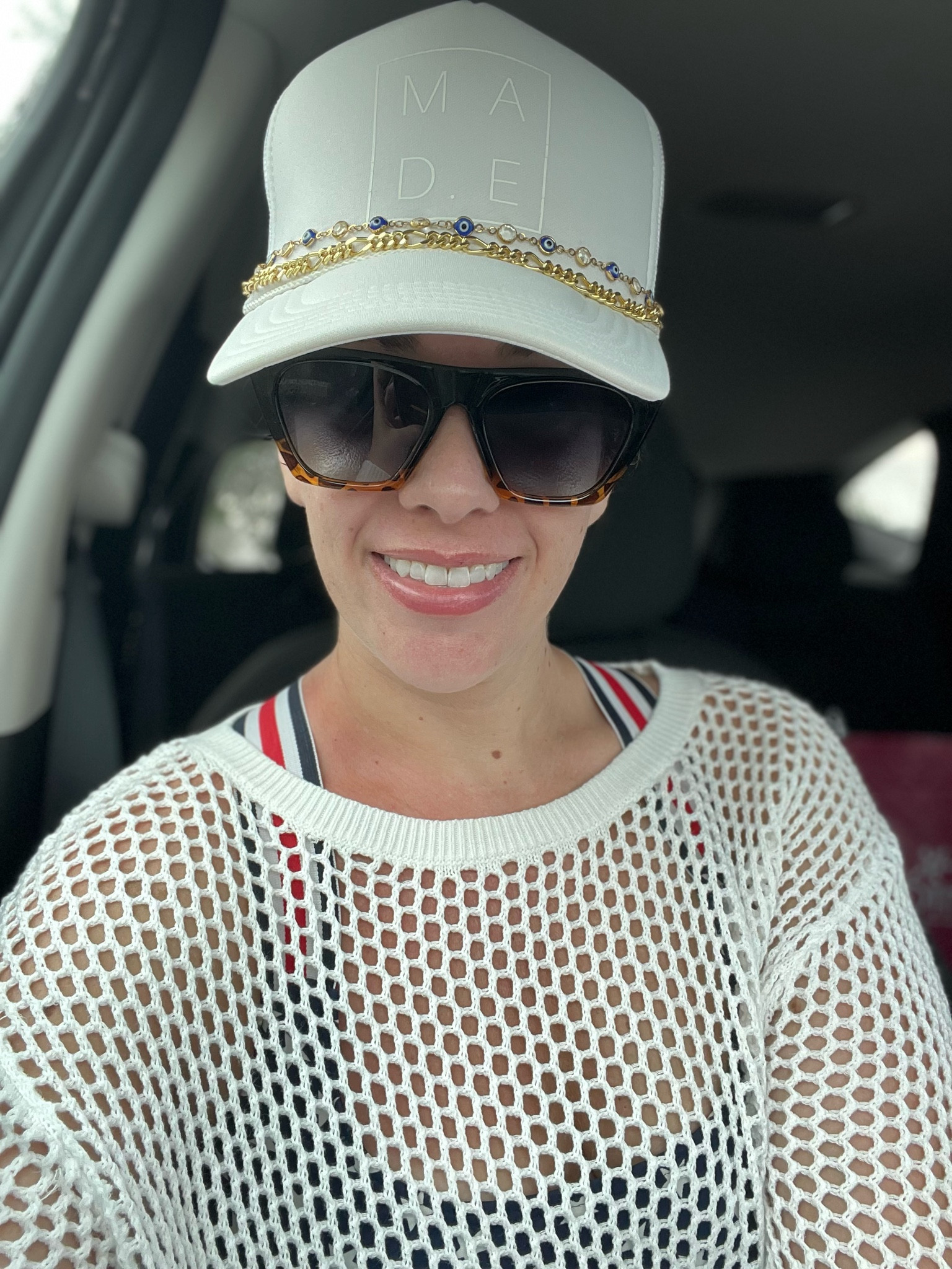 White crochet top (size small). Blue shorts (size small). Stars and Stripes one piece bathing suit (size medium). #top #crochettop #whitetop #onepiece #bathingsuit #shorts #blueshorts #swim #swimsuit #hat #truckerhat #sunglasses 

#LTKSwim #LTKSeasonal #LTKFindsUnder100