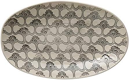 Creative Co-Op Hand-Stamped Stoneware Serving Embossed Pattern, Black & Cream Color Bowl | Amazon (US)