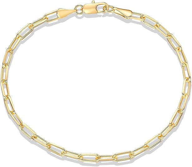 PAVOI 14K Gold Plated Paperclip/Curb/Figaro Chain Adjustable Bracelet for Women | Amazon (US)