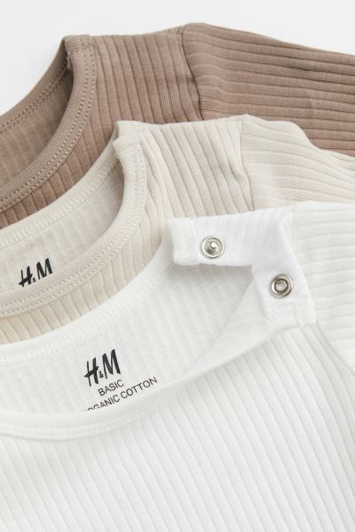 3-pack Ribbed Bodysuits - Taupe/light beige - Kids | H&M US | H&M (US + CA)