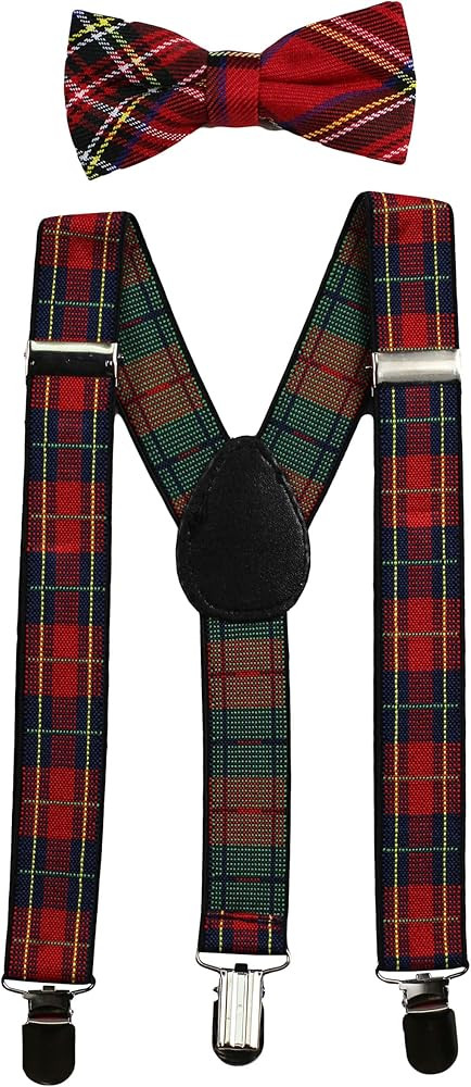 Kids Suspenders and Bow Tie Set (Elastic Adjustable) (Plaid) | Amazon (US)