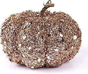 DomeStar Artificial Pumpkin, 8 Inches Gold Glitter Pumpkin Large Pumpkin Faux Pumpkin Foam Pumpki... | Amazon (US)