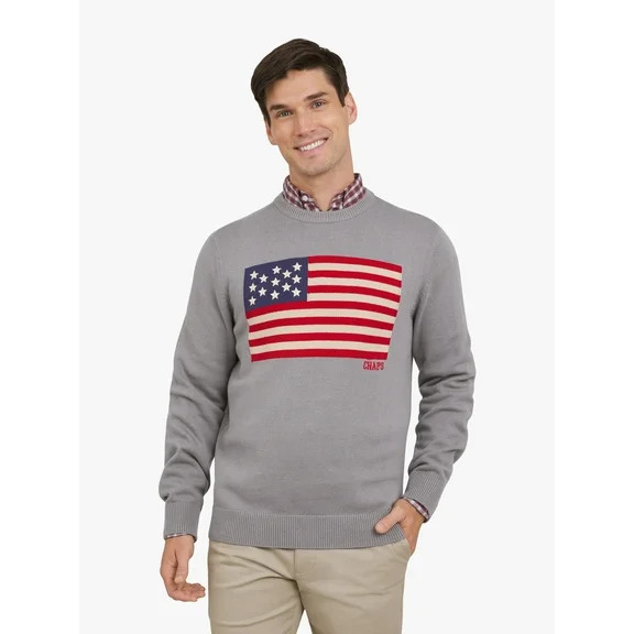 Chaps Men's & Big Men's Long Sleeve Flag Crewneck Sweater, Sizes S-3XL | Walmart (US)