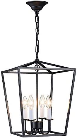 ANJIADENGSHI Lantern Pendant Light Industrial Vintage Lantern Iron Cage Hanging with 4 E12 Bulbs ... | Amazon (US)