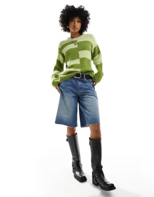 ASOS DESIGN crew neck jacquard patten jumper in green | ASOS | ASOS (Global)