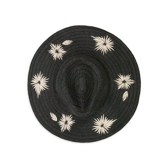 TIme and Tru Women's Embroidered Straw Hat, Black | Walmart (US)