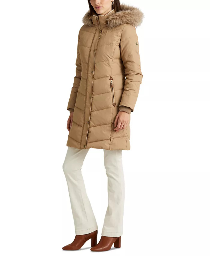 Lauren Ralph Lauren Women's Faux-Fur-Trim Hooded Puffer Coat - Macy's | Macy's