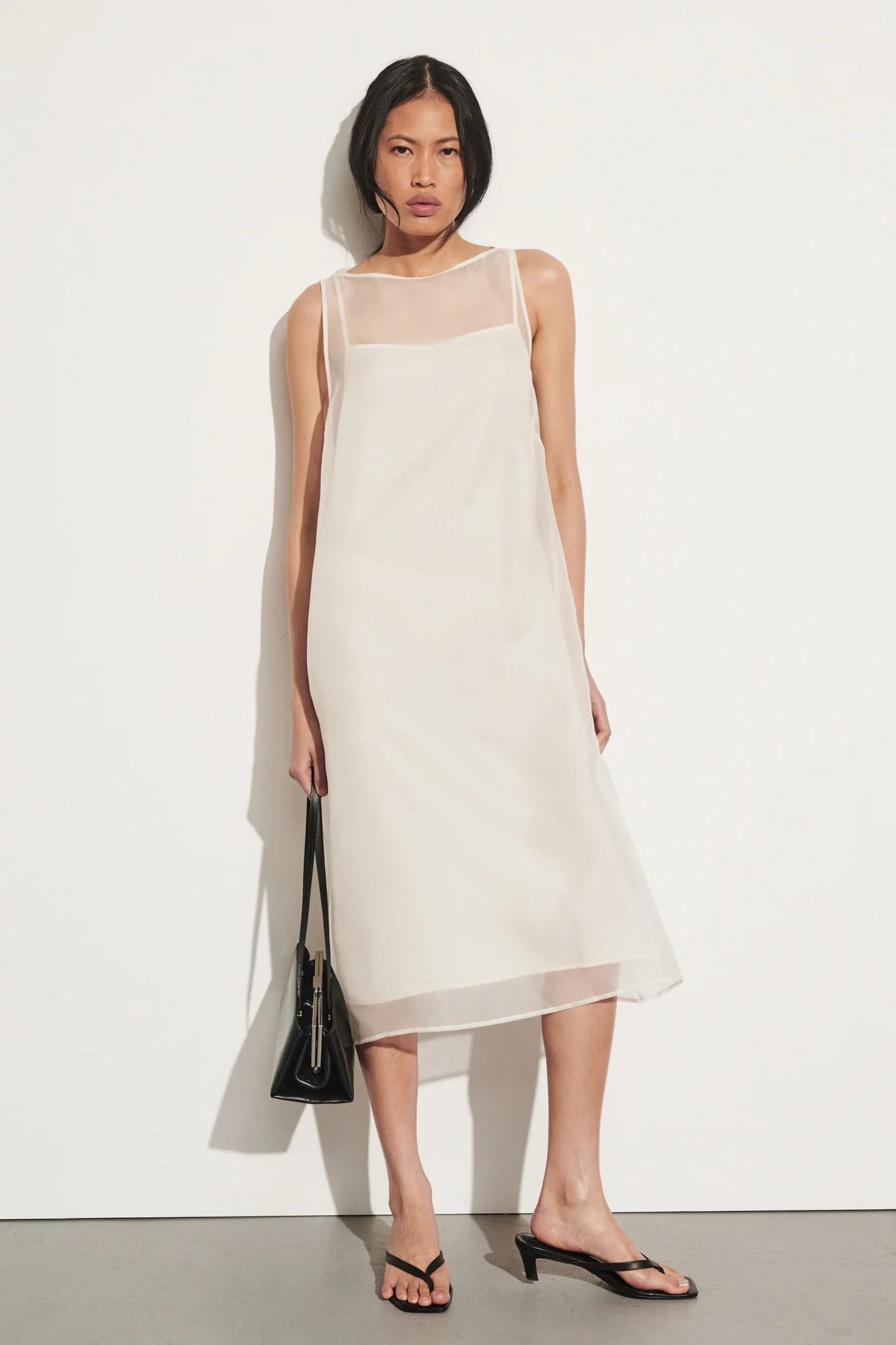 SIAN IVORY SILK ORGANZA MIDI DRESS | DISSH