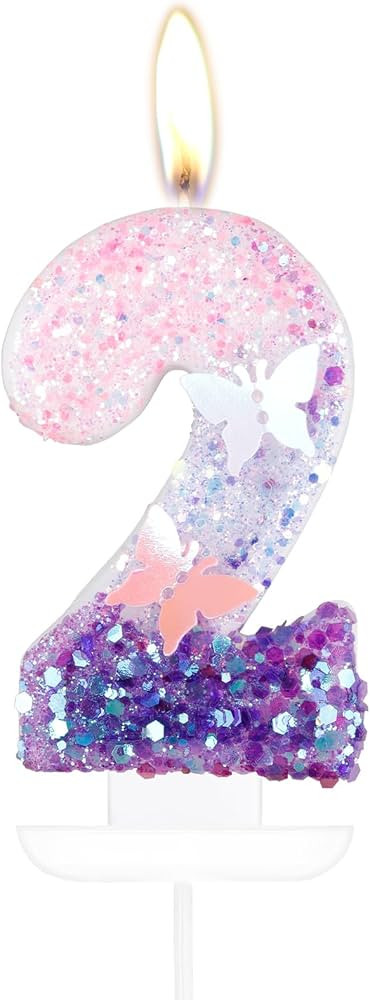 Birthday Number 2 Candle,Butterfly 2nd Birthday Party Decorations for Women/Girl,Purple Birthday ... | Amazon (US)
