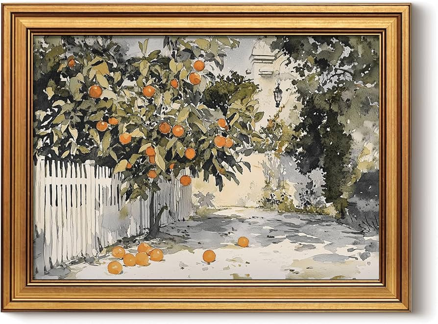HUARCEY Gold Framed Vintage Wall Art for Living Room Country Orange Trees Earthy Room Decor Aesth... | Amazon (US)