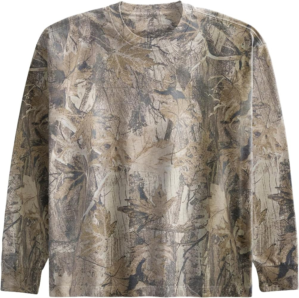 Camo Shirt for Women Maple Leaf Print Long Sleeve Crewneck T-Shirts Oversized Tee Shirts 2025 Tre... | Amazon (US)