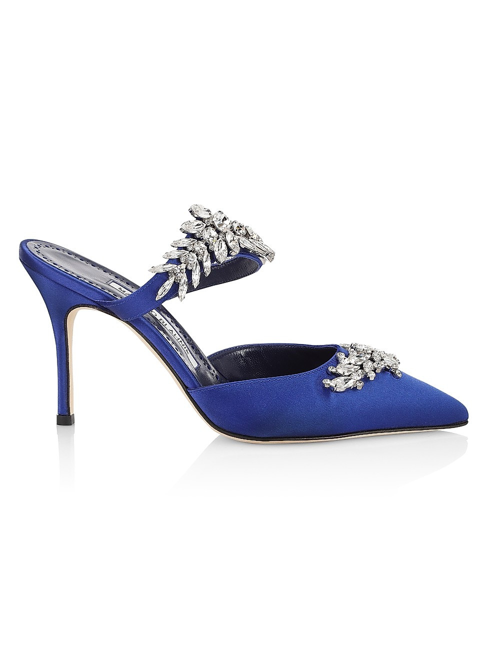 Manolo Blahnik Women's Lurum Embellished Satin Mules - Blue - Size 10.5 | Saks Fifth Avenue