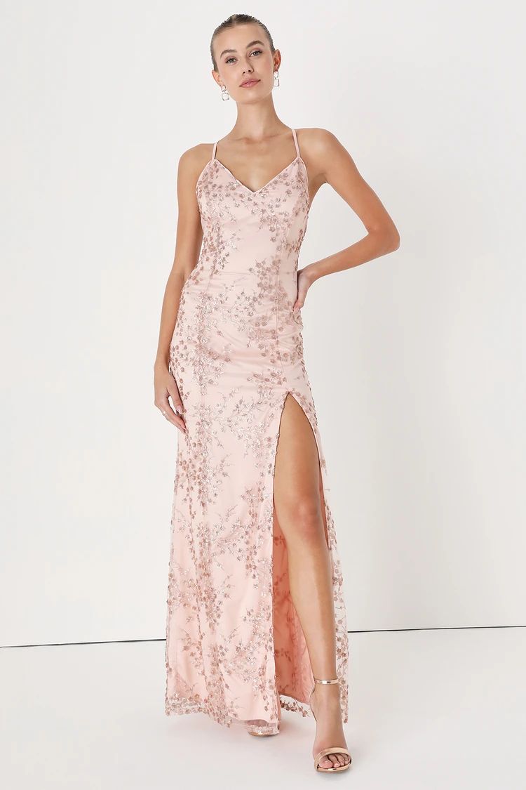 Blissful Blossoms Blush Pink Sequin Backless Maxi Dress | Lulus (US)