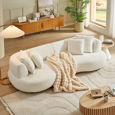 Boneless 102.36 Inch Mid Century Modern Sectional Curved Sofa Couch, Comfy Sofa For Living Room,Upholstered 4-Seat Sofa Boucle Fabric Style Couch For | Wayfair North America