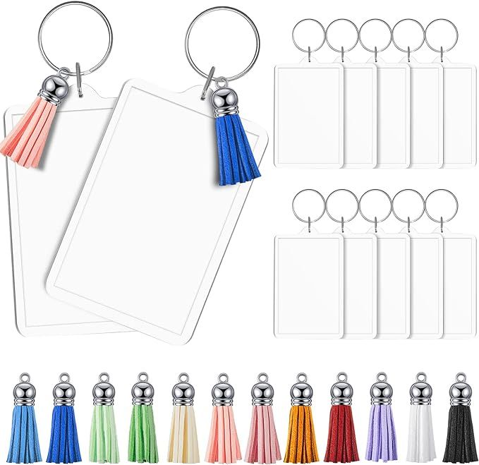 Henoyso Rectangle Acrylic Keychain Blanks Acrylic Photo Keychain Picture Frame Keychain with Tass... | Amazon (US)