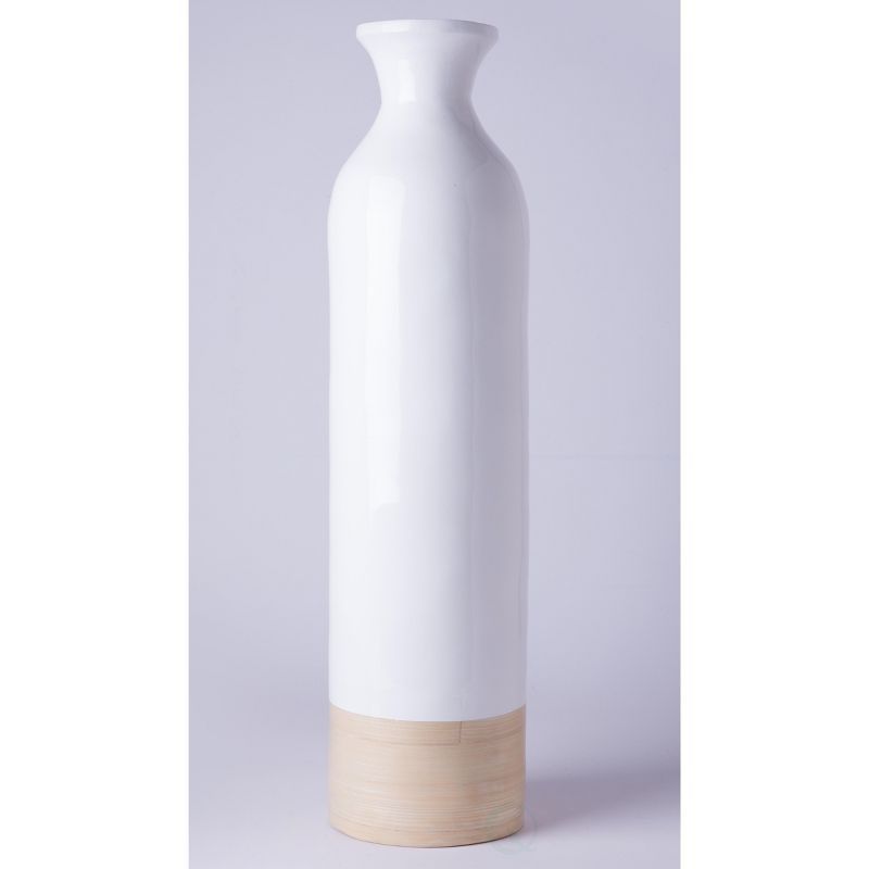 Uniquewsie Cylinder Shaped Tall Spun Bamboo Floor Vase Glossy Lacquer and Natural Bamboo Finish | Target
