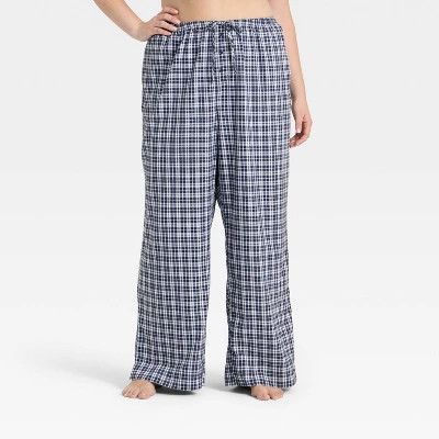 Women's Flannel Wide Leg Pajama Pants - Wild Fable™ Navy Plaid 1X | Target