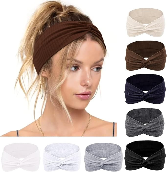Huachi Boho Knotted Headbands - Wide Non-Slip Turban Hair Accessories for Women in Solid Colors | Amazon (US)