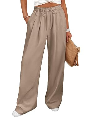ANRABESS Women Wide Leg Linen Palazzo Pants Casual Elastic Waist Drawstring Flowy Loose Beach Tra... | Amazon (US)
