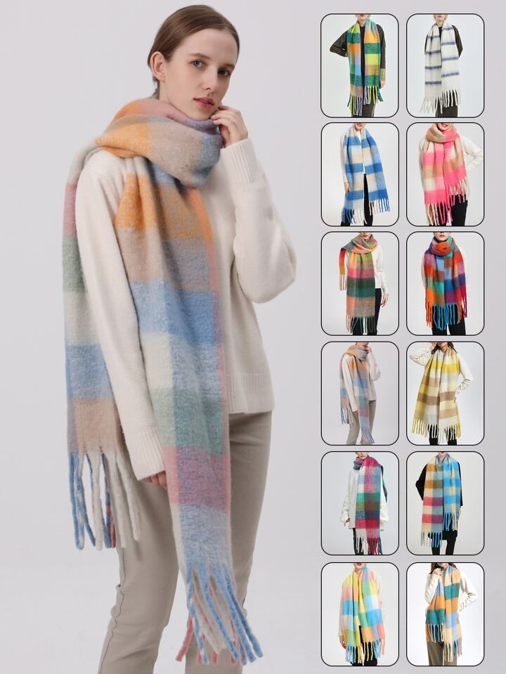 1pc Women's Multicolor Plaid Warm And Fashionable Scarf, Suitable For Daily Use | SHEIN