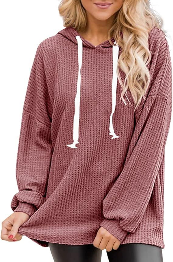 SySea Women's Oversized Hoodies Tops Casual Waffle Knit Long Sleeve Drawstring Lightweight Pullov... | Amazon (US)