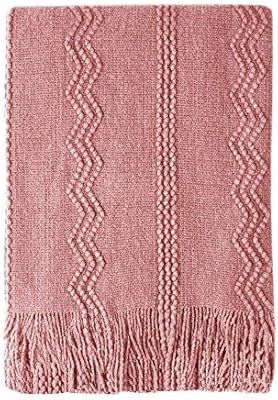 Bourina Textured Solid Soft Sofa Throw Couch Cover Knitted Decorative Blanket, 50" x 60",Coral Pi... | Amazon (US)