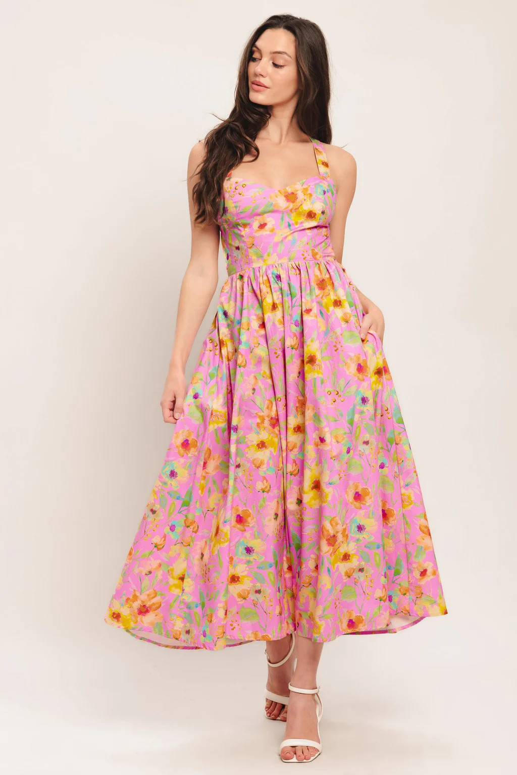 ROSY DAYDREAM PINK FLORAL MIDI DRESS | Lady Black Tie