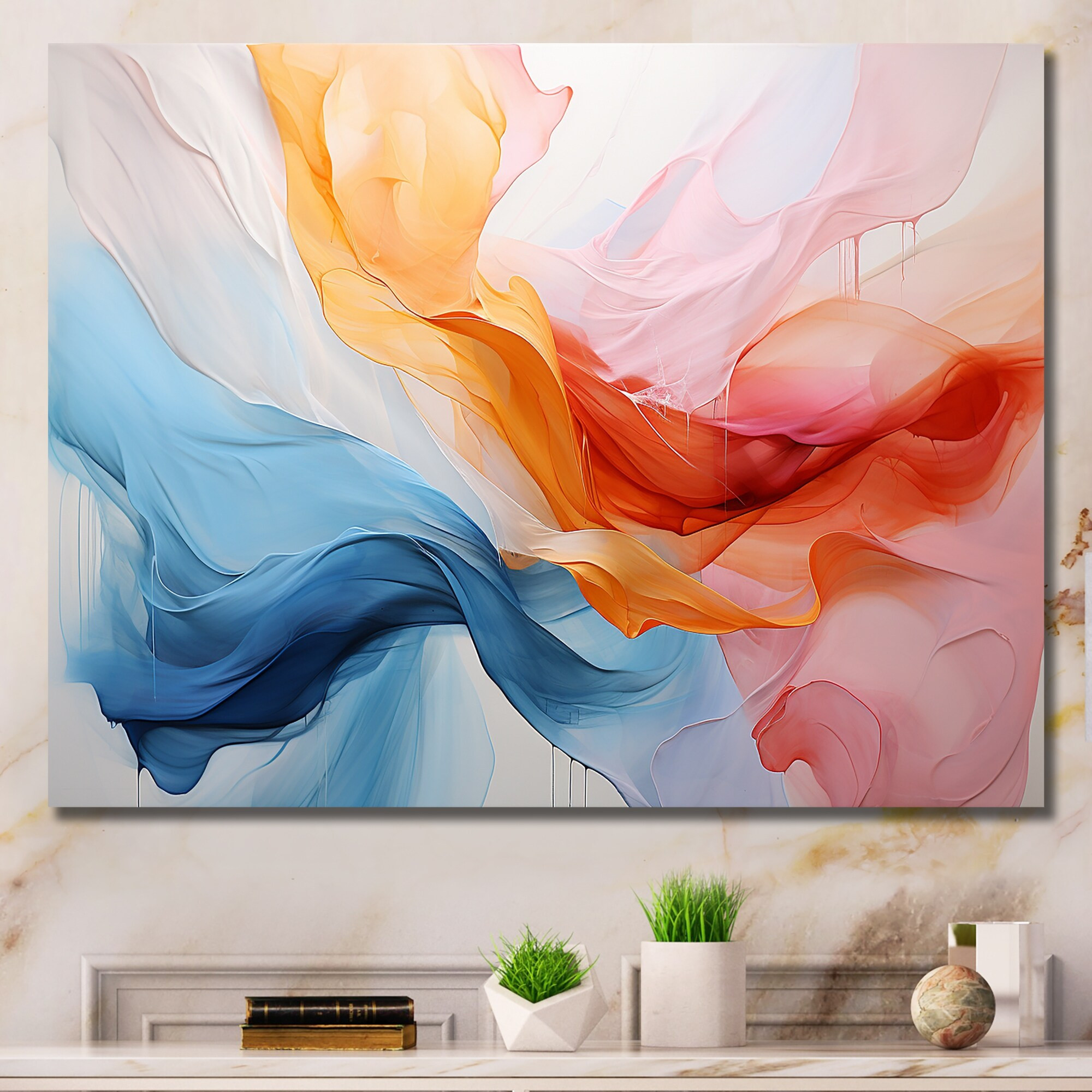 Designart "Pink And Blue Soothing Swirls I" Abstract Painting Wall DÃ©cor Pink Modern Canvas Wall Art For Home | Bed Bath & Beyond