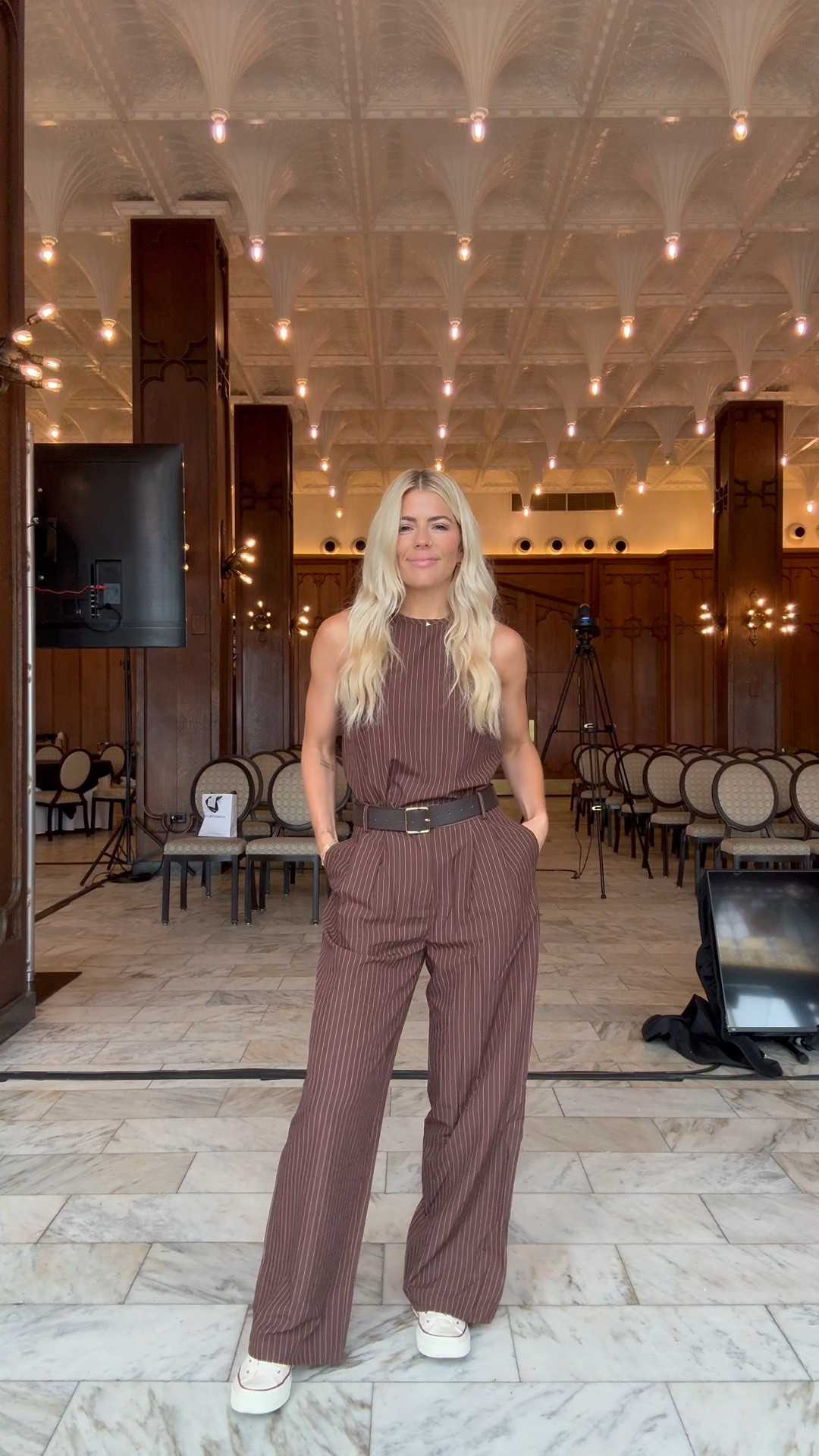 Pinstripe brown pant set for work.

#LTKWorkwear